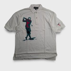 Seagrams Golf Polo Shirt Medium with Graphic - White, Some Stains